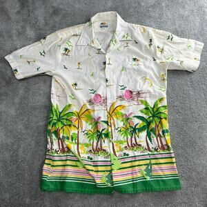 Windswept in The Bahamas Hawaiian Button Front Shirt Size Large Vintage 1970's
